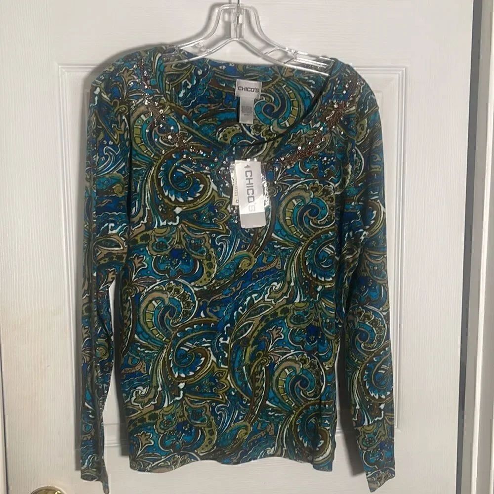 Chico Long Sleeve Hand Beaded Cut Class Top - Picture 2 of 3